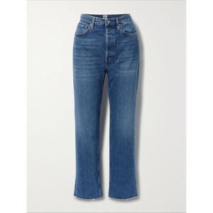 Toteme Classic Cut Denim Straight Leg Cropped Organic Jeans in Mid Blue 26/32